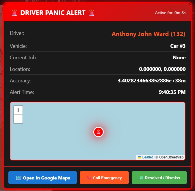 Dispatcher Panic Screen