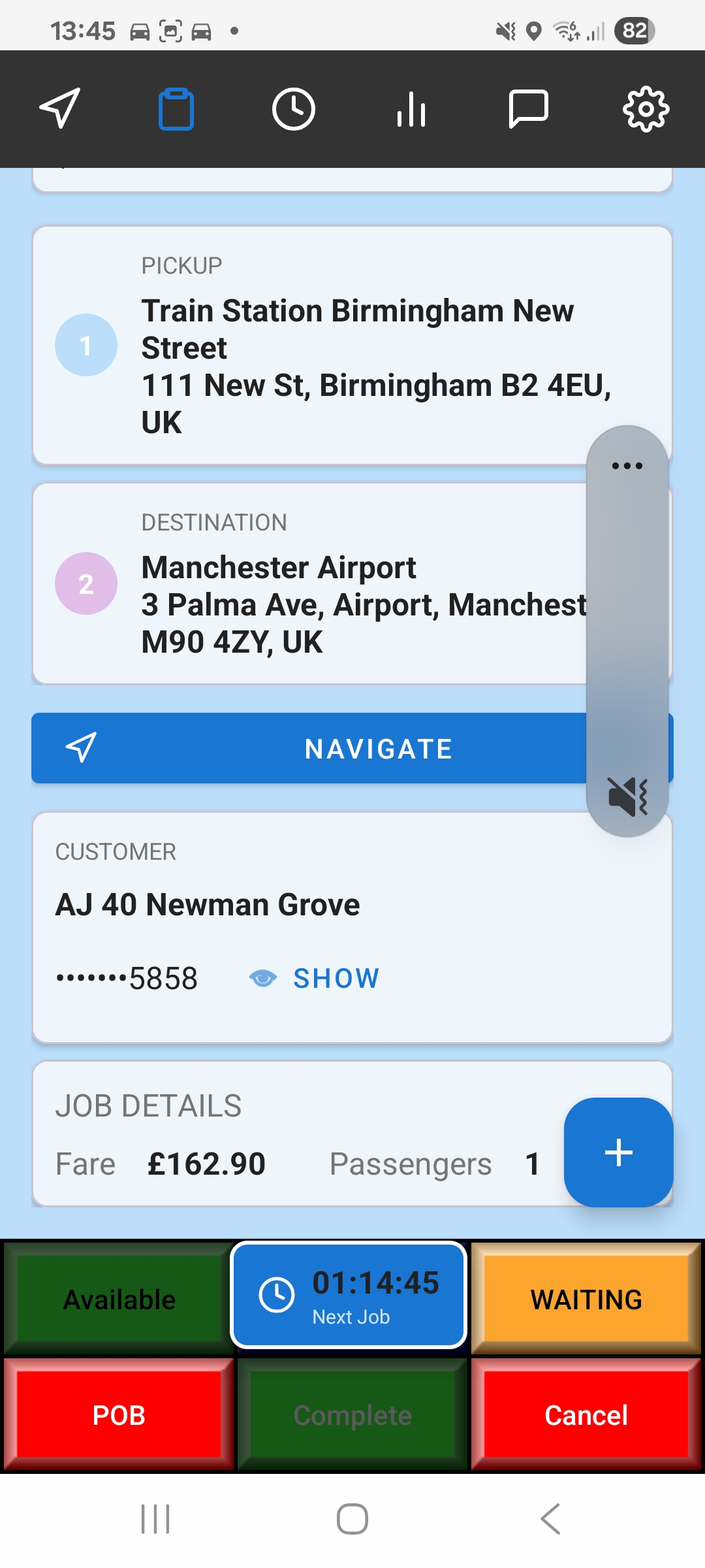 Job status screen
