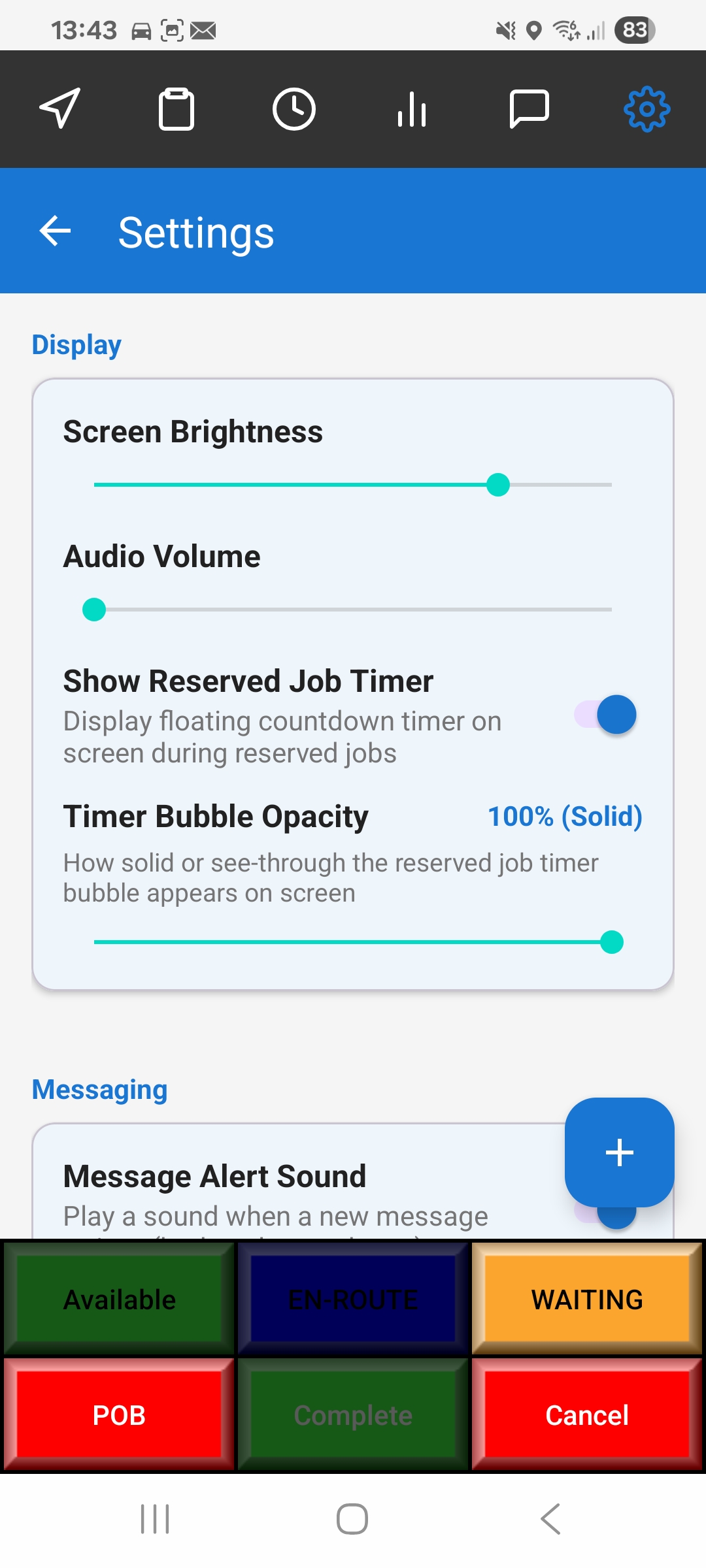 Driver app settings